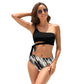 Vbeasiiy Women's One Shoulder High Waisted Bikini Double Shoulder Straps Weist Tie High Cut Two Piece Swimsuits